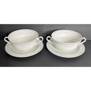 2 Johann Seltmann Vohenstrauss Bavaria Cream Soup Double Handled Bowls & Saucers